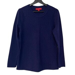 Krimson Klover Textured Diagonal Rib Crewneck Sweater Royal Purple Medium Wool